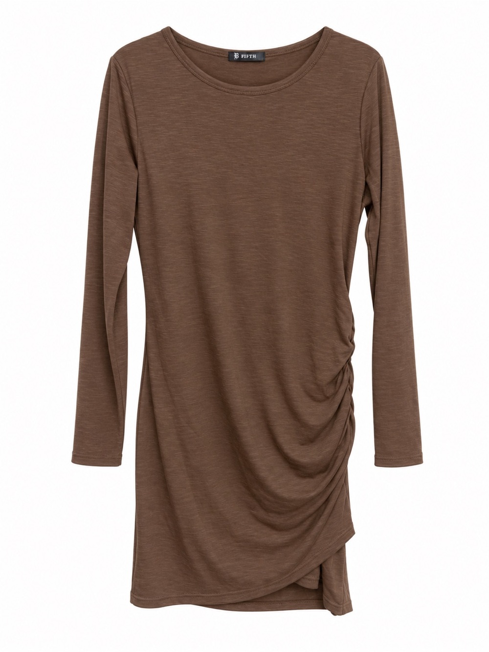 Stylish Brown Ruched-Side Mini Dress